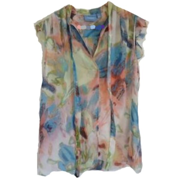 Simply Vera Vera Wang Women's Watercolour Flutter Sleeve Blouse - Picture 1 of 16